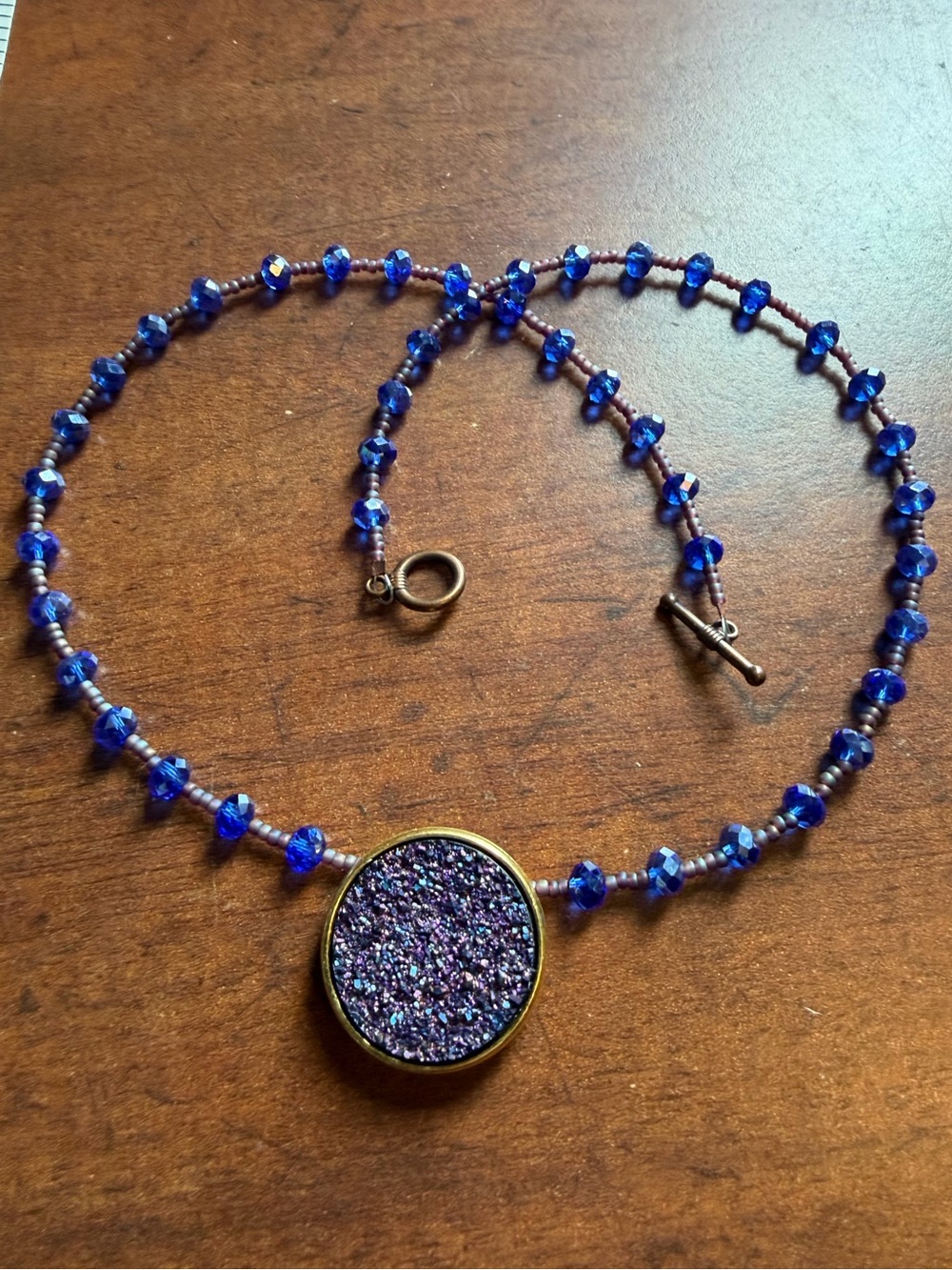 Blue Druzy Pendant Beaded Necklace - Women Jewelry